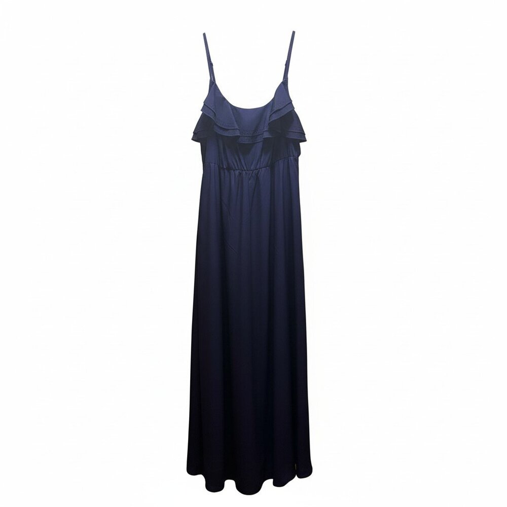 Navy Ruffle Strap Flowy Maxi Dress